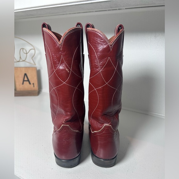 Vintage Tony Lama Gold Label Red Leather Western Boots Women 6.5 Classic Cowboy - Picture 5 of 8